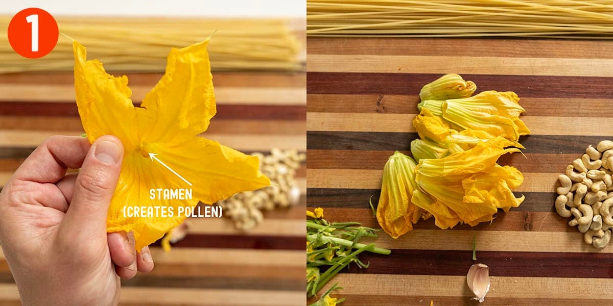 Preparing zucchini flowers.