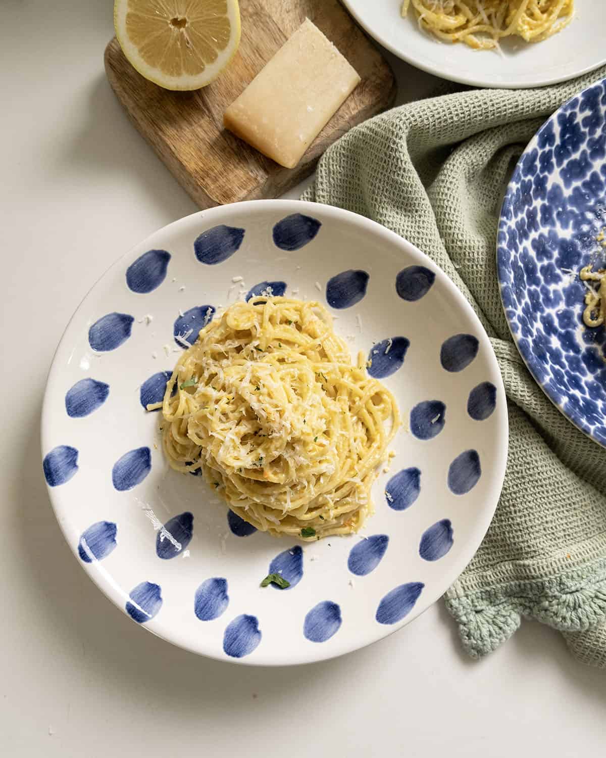 Zucchini flower pasta in a bowl.