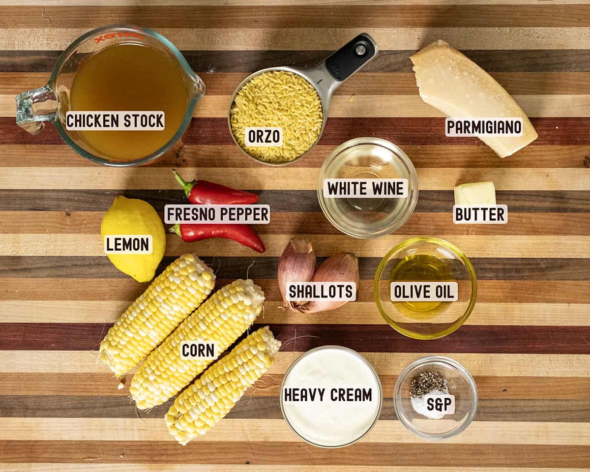 Ingredients for creamy corn orzo.