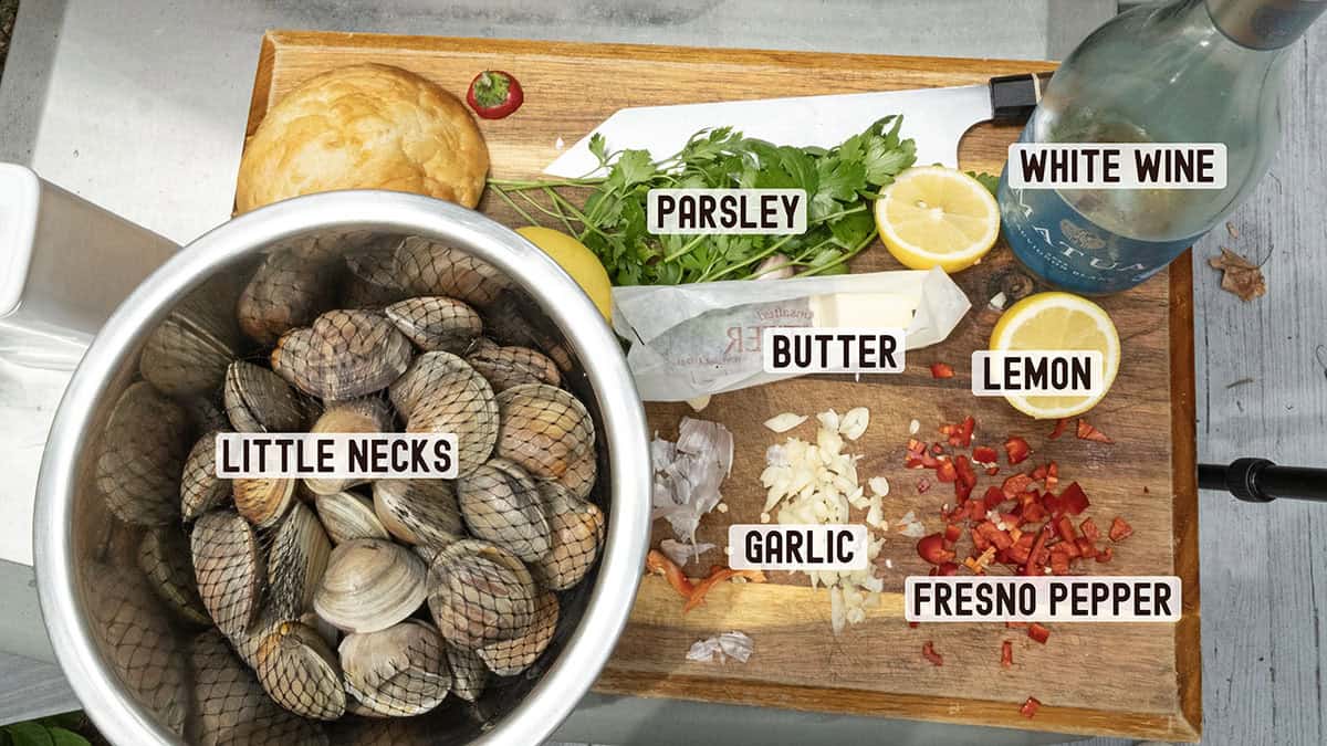 Ingredients for a grilled clams recipe.