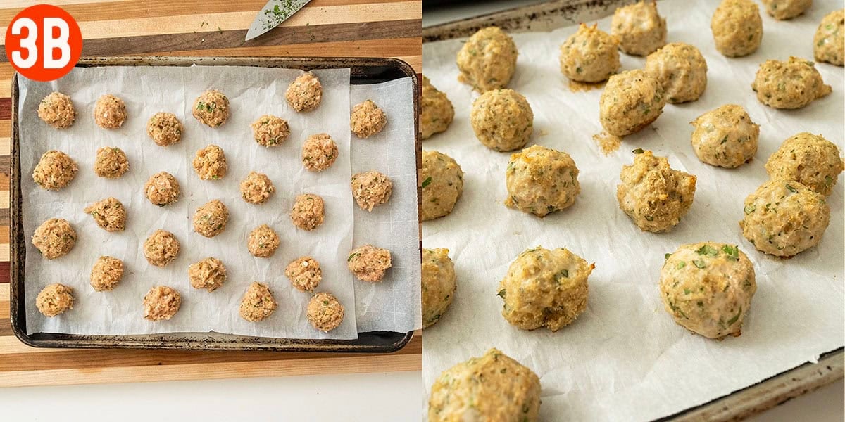 Baking chicken meatballs.