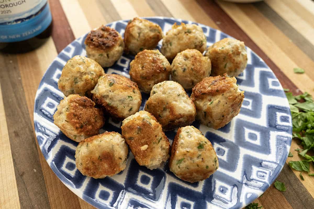 Italian style meatballs finished on a plate. 