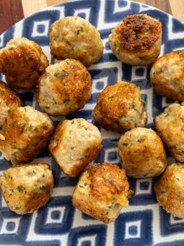 Italian style meatballs finished on a plate.
