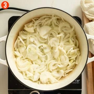 Softening and sweating onions in a dutch oven.