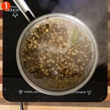 Boiling lentils in a pot.