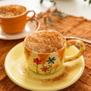 Italian rice pudding served in a cup, sprinkled with cinnamon.