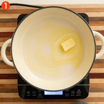 Melting butter in the saucepan.