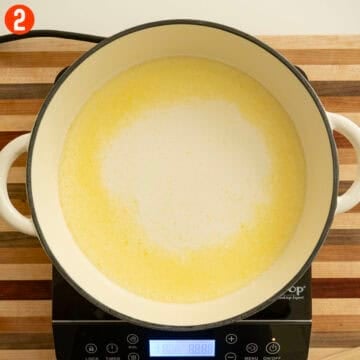 Milk, sugar, and melted butter combined.