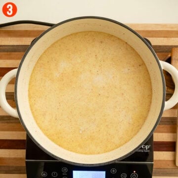 Cinnamon and nutmeg added to the milk mixture.