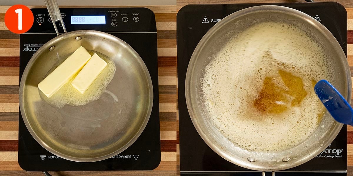 Browning butter in a saucepan.