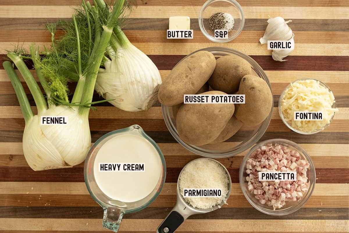Ingredients for fennel potato au gratin.