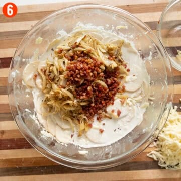 Combining pancetta, caramelized fennel and potato.