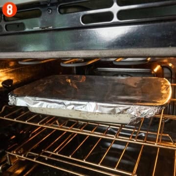 Baking the dish covered with aluminum foil.