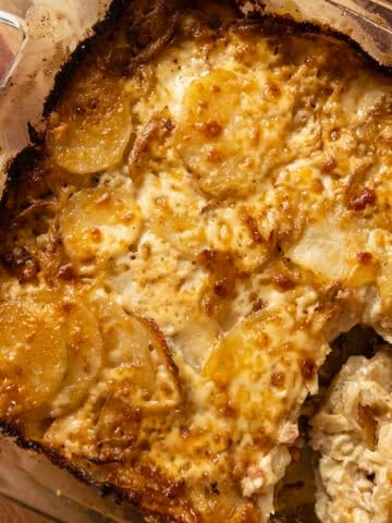 Fennel and potato au gratin, baked until golden brown.