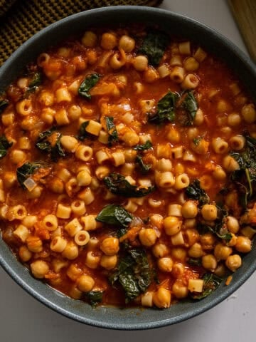 Pasta e ceci in a bowl.