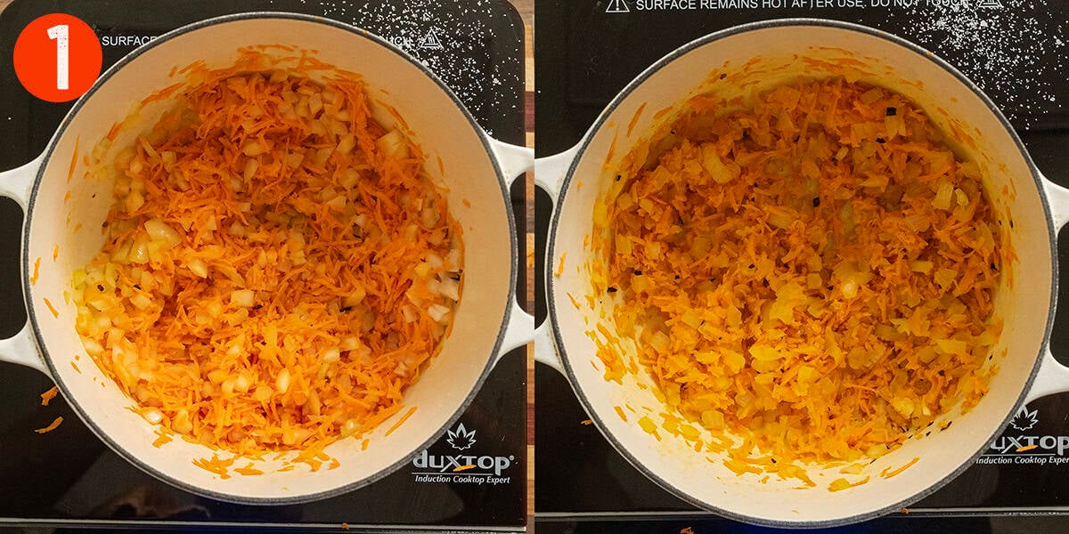 Sauteing carrots and onions.
