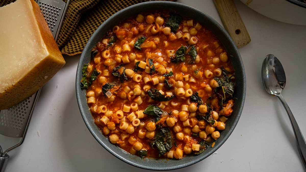 Pasta e ceci in a bowl. 