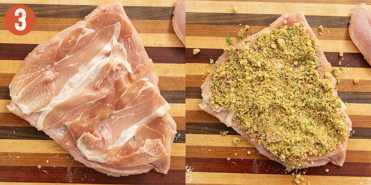 Stuffing turkey breast.