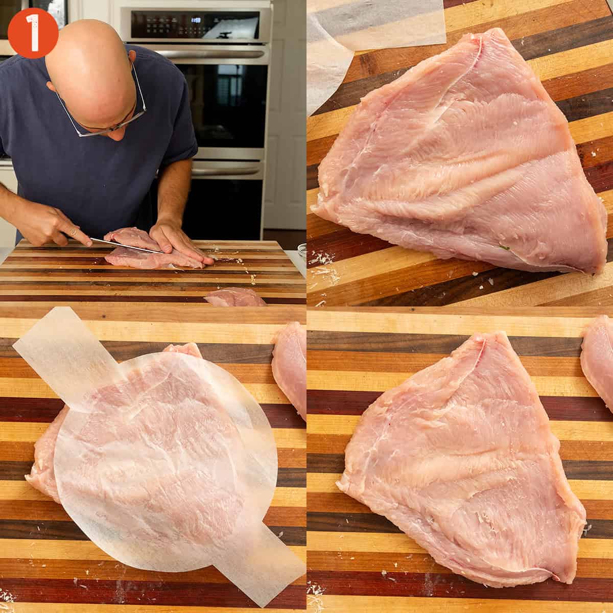 Butterflying and pounding turkey breast.