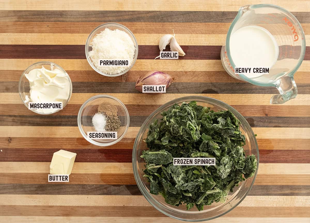 Ingredients for creamed spinach.