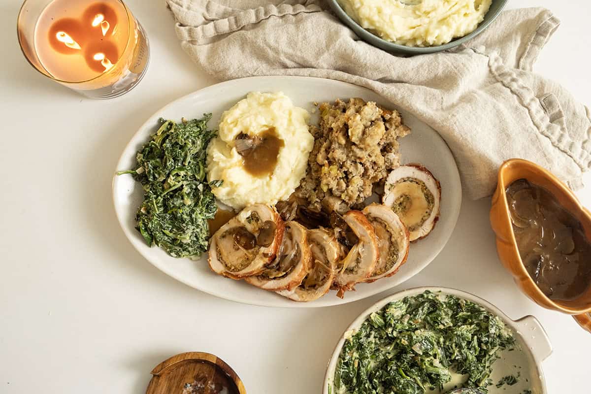 Steakhouse creamed spinach served as a thanksgiving side dish.