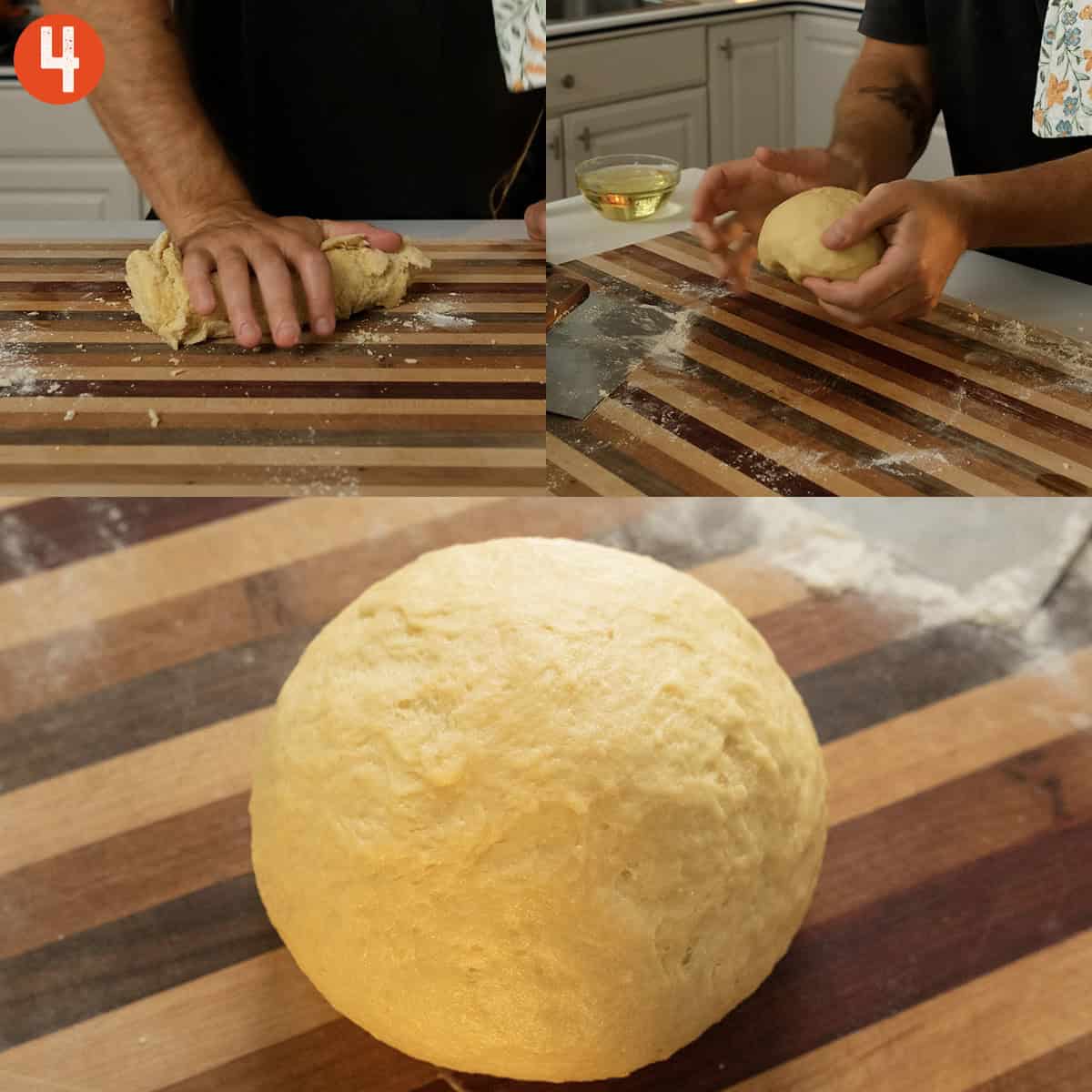 Kneading Dough until it is a smooth round ball.