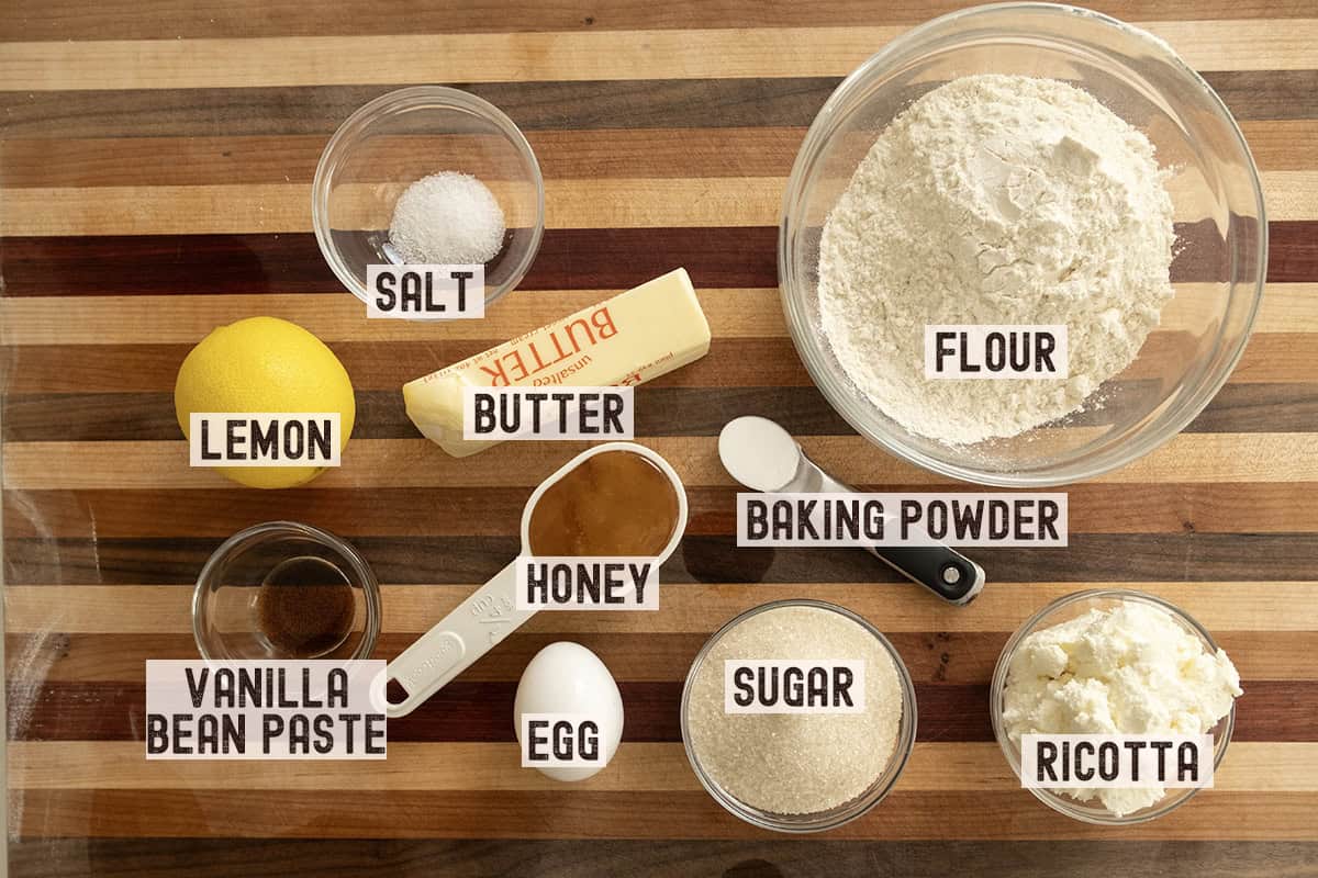 Ingredients for lemon ricotta cookies.