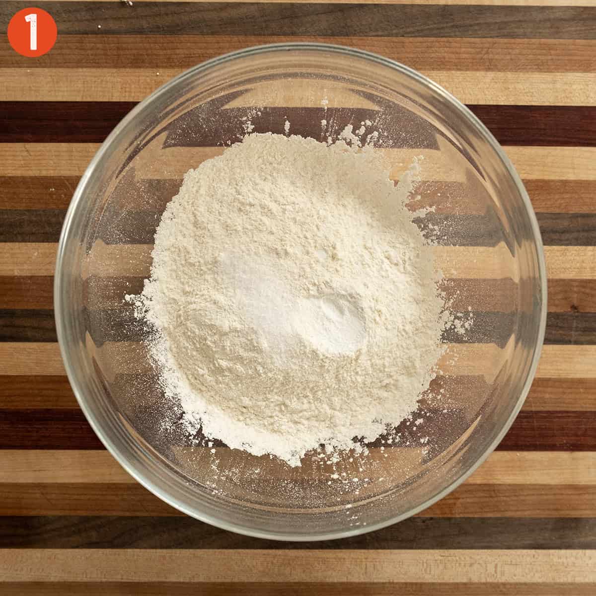 Dry ingredients mixed in a bowl.