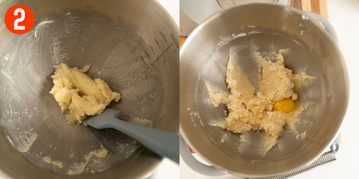 Wet ingredients mixed in a bowl and then combined with eggs.