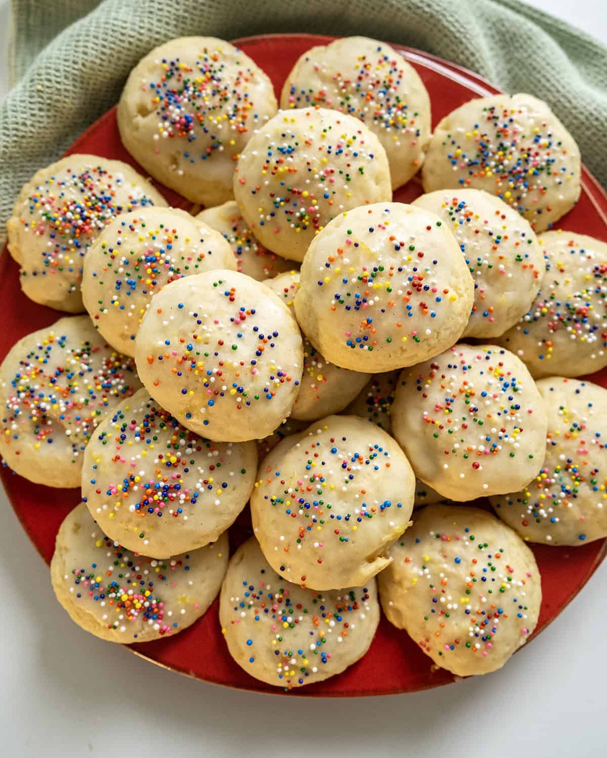 Italian lemon ricotta cookies on a plate. 