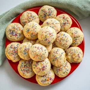 Italian lemon ricotta cookies on a plate.